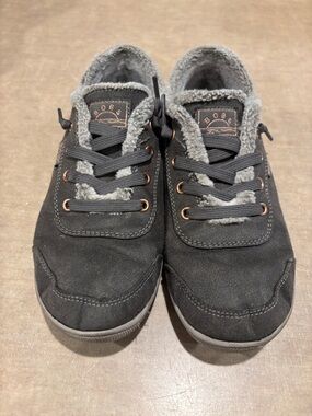 Skechers BOBS Fleece-Lined Lace-Up Sneakers - Charcoal Gray